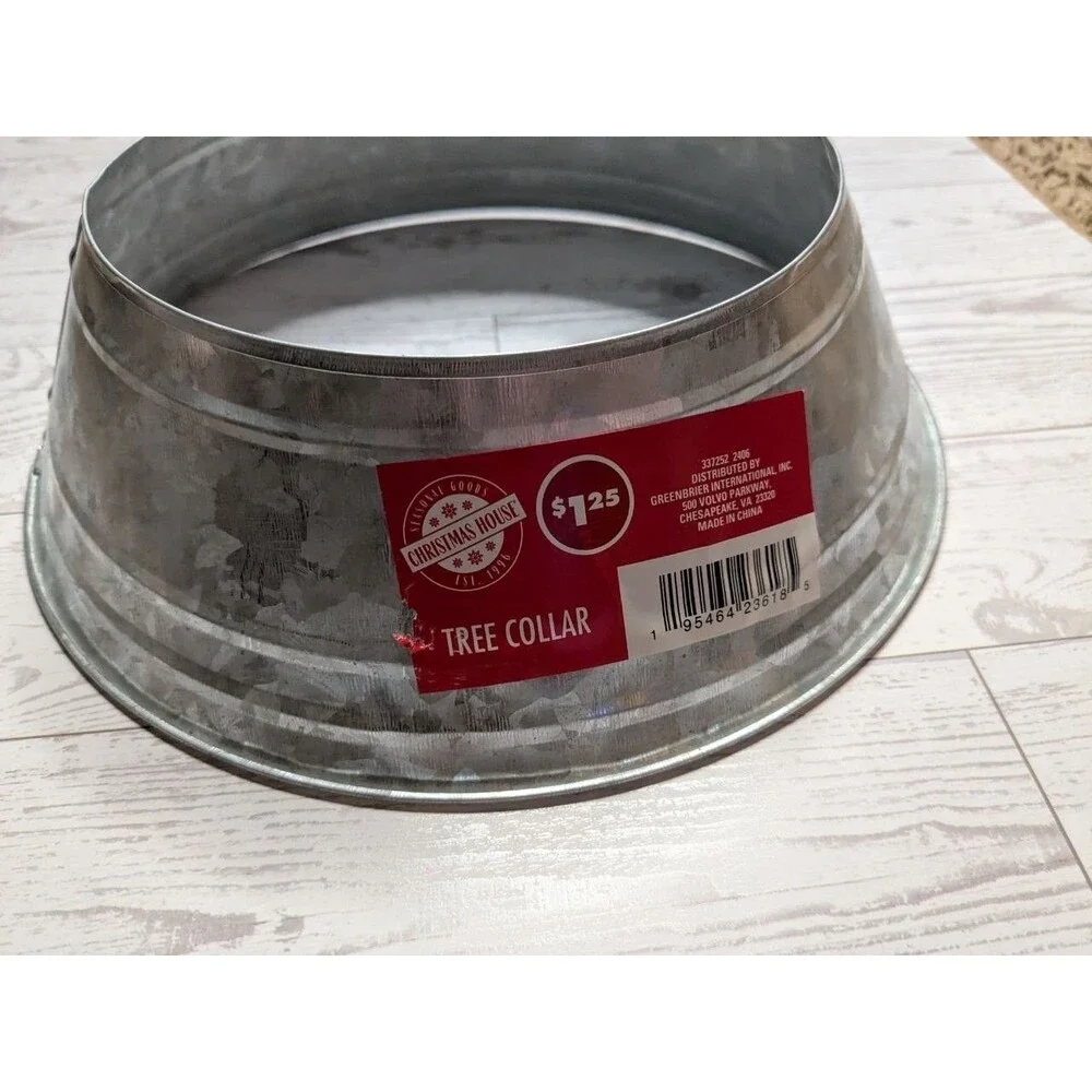 Silver Galvanized Metal Red “Farm Fresh Christmas Trees” Farmhouse Collar Skirt